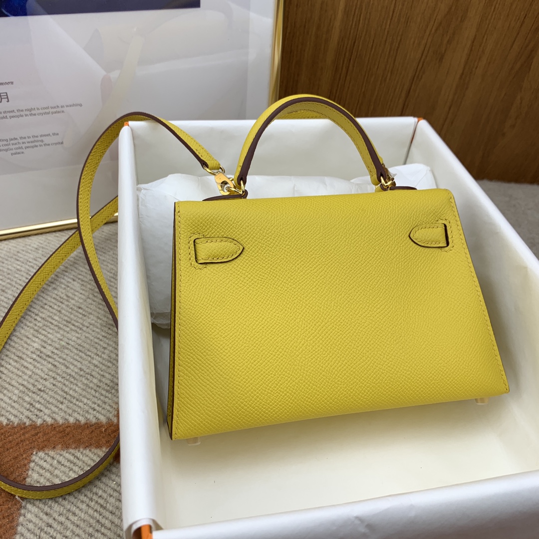 Hermes Kelly Mini II Bag 19CM In Lemon Yellow Epsom Leather